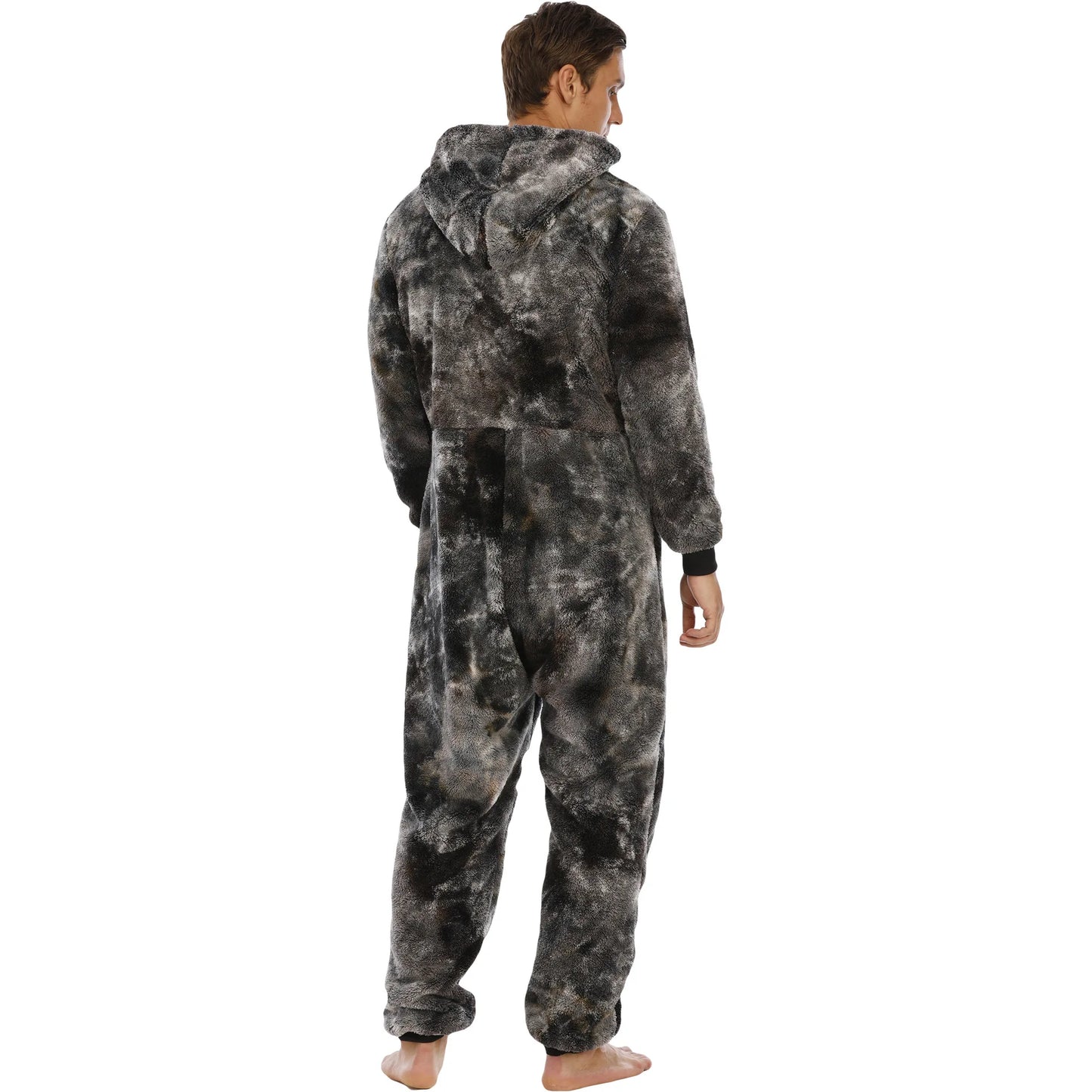 Maxy Tie-Dye Sleepwear Kigurumi Hooded Pajama Sets for Adult Men Pajamas Autumn Winter Warm Pyjamas Overall Suits