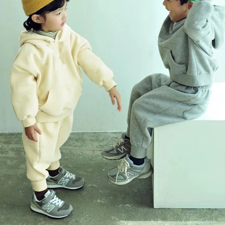 Maxy Children's Winter New Leisure Suit Korean Simple Leisure Men's And Women's Baby Foreign Style Fleece Sweater Sports Suit