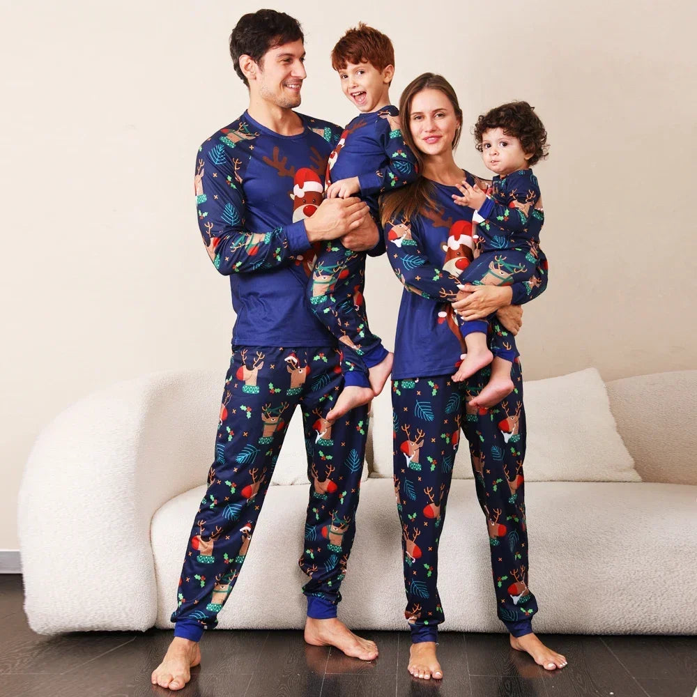 Merry Christmas Family Matching Outfits Cartoon Print 2 Pieces Suit Homewear Soft Warm Pajamas Set for Baby Boys Girls Xmas Look