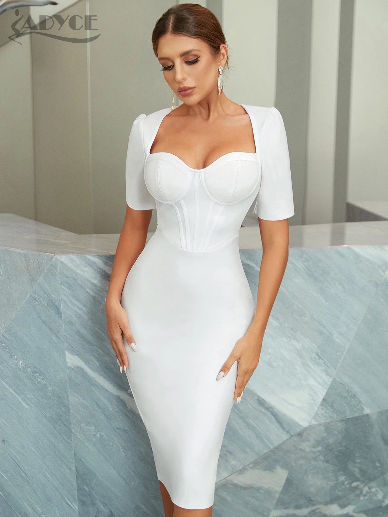 Babs White Party Bodycon Bandage Dress for Women New Summer Fashion Short Sleeve Celebrity Evening Night Club Party Dress