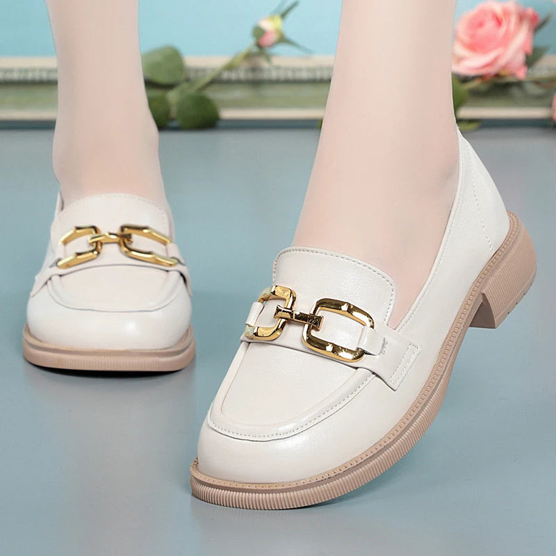 Maxy Women Loafers Shoes New Genuine Leather Spring Shoes British Style Large Size Slip-on Footwear Woman