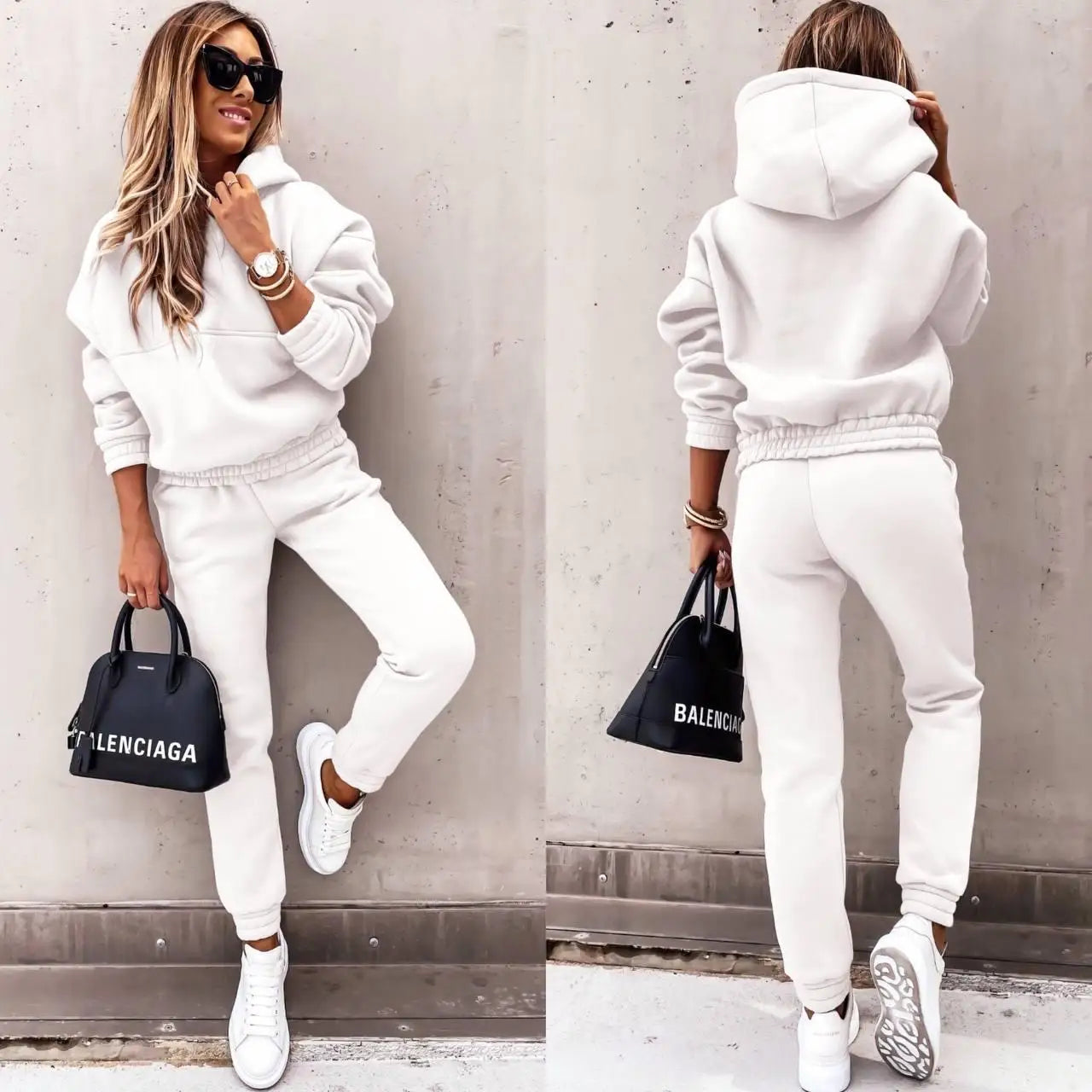 Maxy Women Winter Two Piece Set Tracksuit Solid Color Suit Autumn Trouser Suits Female Sweatshirt Solid Sports Hoodie Sportswear