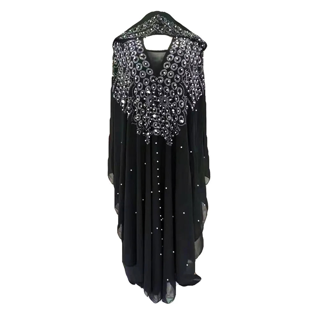Maxy Morocco Kaftan Dubai Hooded Maxi Dress Bat Sleeve Farasha Kaftan Muslim Women African Open Kimono Boubou Evening Long Gown