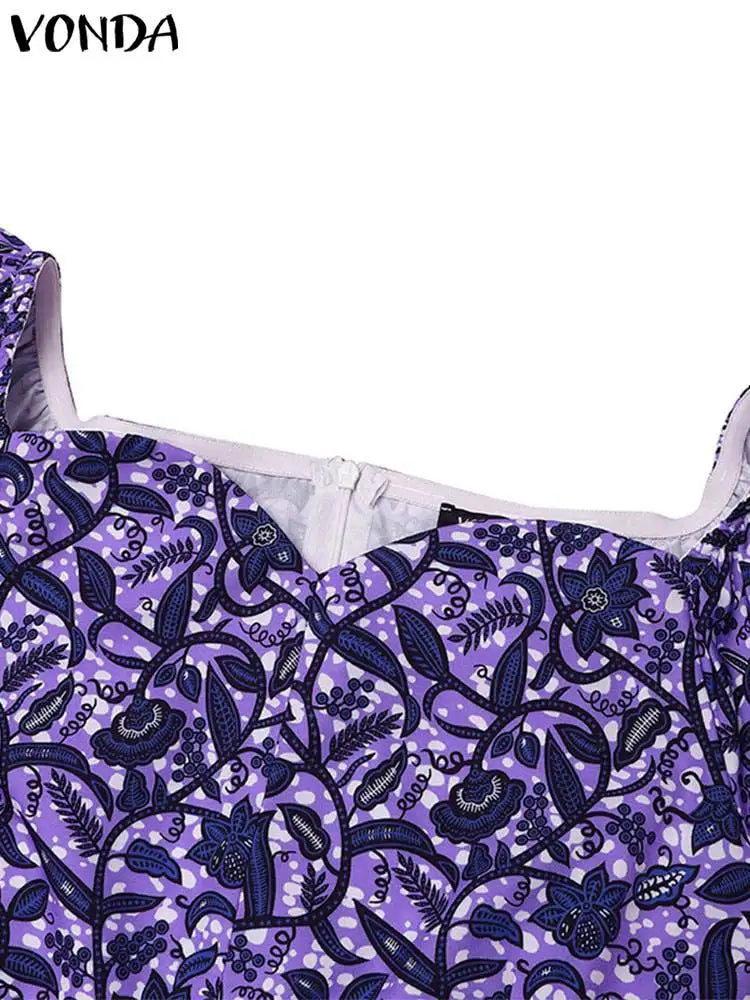 Maxy Plus Size 5XL Women Maxy Dress Off The Shoulder Puff Sleeve Floor-Length Printed Vest Oversize Casual Robe