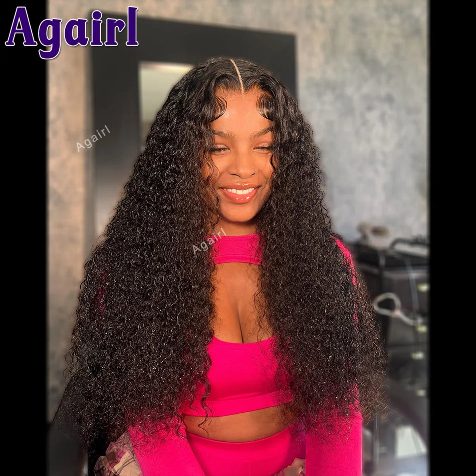 Maxy Orange Ginger 200% Density 13X6 Transparent Water Wave Human Hair Lace Frontal Wig 30 32 Inches 13X4 Kinky Curly Lace Front Wigs