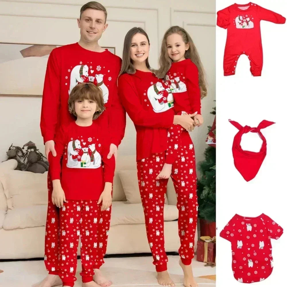 Maxy Christmas Family Matching Outfits Christmas Pajamas Set Xmas Cartoon Printed Sleepwear Homewear Pajamas for Kids Mom Dad