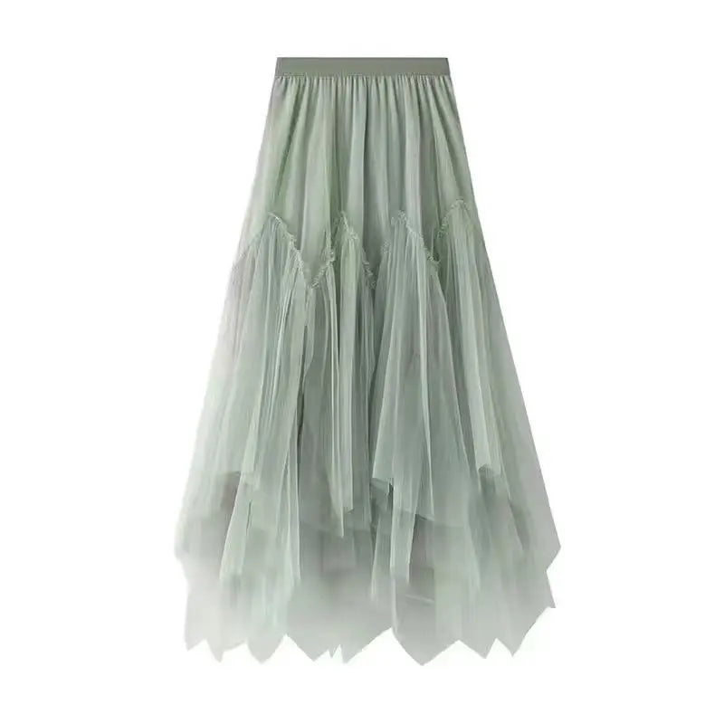 Maxy Summer New Korean Elegant Cute Short Sleeved T-shirt+Mesh Midi Skirt Two Piece Suit Women's Loose Top Dress Matching Set