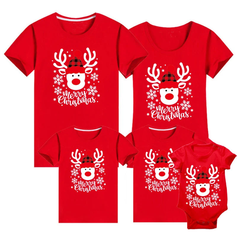 Maxy 2024 Christmas Daddy Mommy Baby Merry Family Look Casual Family Tshirt Christmas Deer Matching Family Outfits Baby Romper Cotton