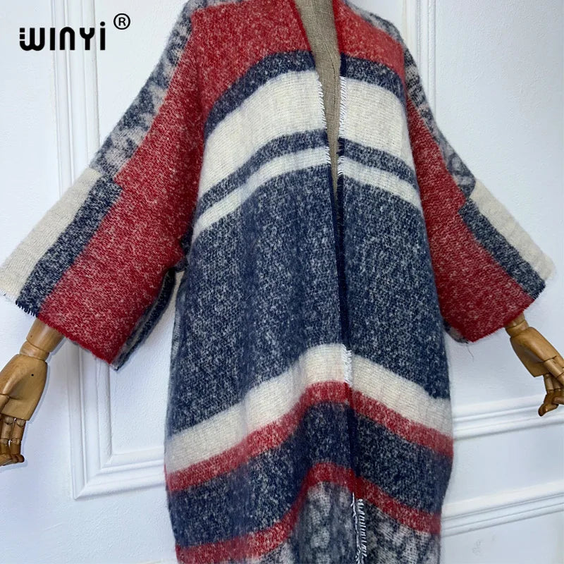 Maxy WINYI Winter African cardigan leopard print abaya outfits for women Fringed coat Open Front Kimono long down party maxi dress