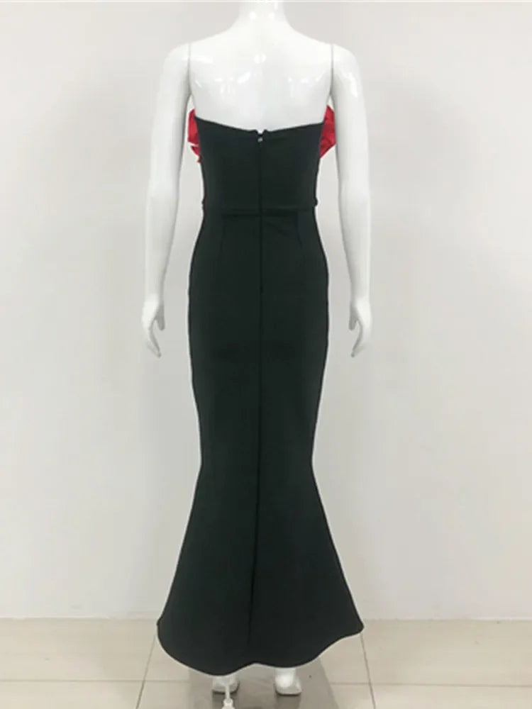 Babs Luxury Prom Gowns Women New Bandage Dress Strapless Red Appliques Balck Maxy Long Celebrity Evening Party Dresses