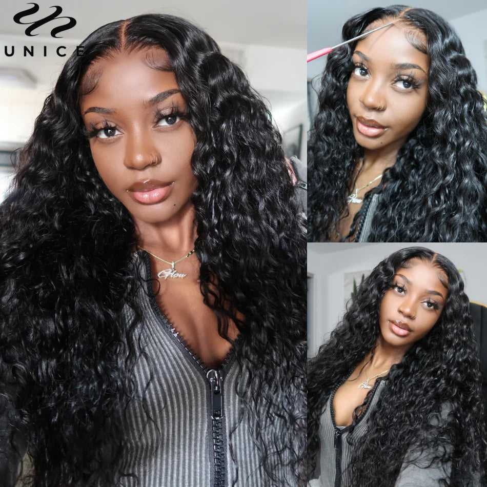 Unice Hair 7x5 Water Wave Glueless Wig Human Hair Ready To Wear Pre Cut Pre Bleached Pre Plucked Lace Front Human Hair Wig