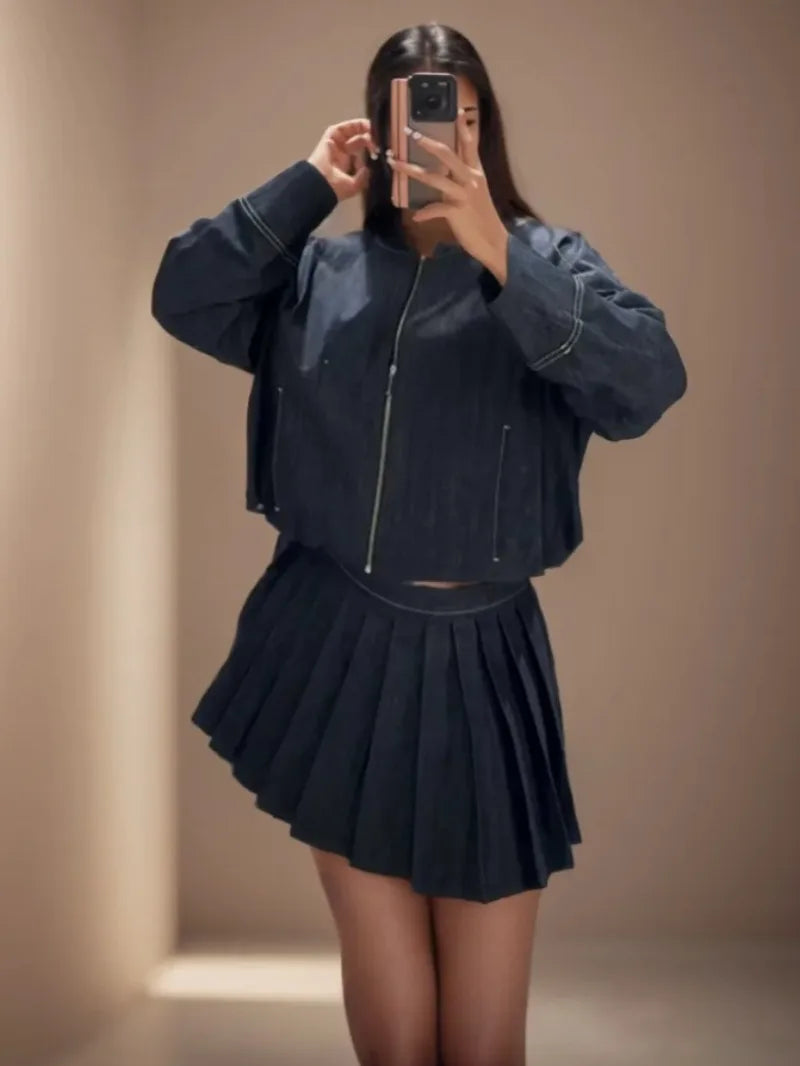 Maxy Spring outfits for women New fashion Skirts Suit Women Loose Jacket Coat Half-length Skirt Design Women Two-piece Sets