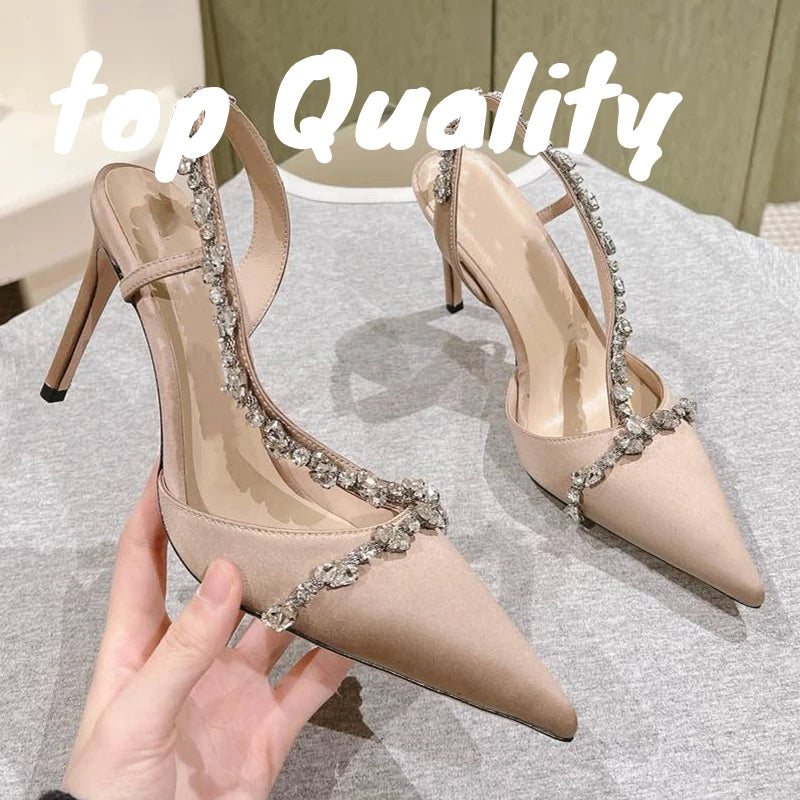 Visco Woman High-heeled Shoes Women Thin High Heels Sandals Rhinestone Chain Decor Fashion Sandalias Summer Party Dress Shoes