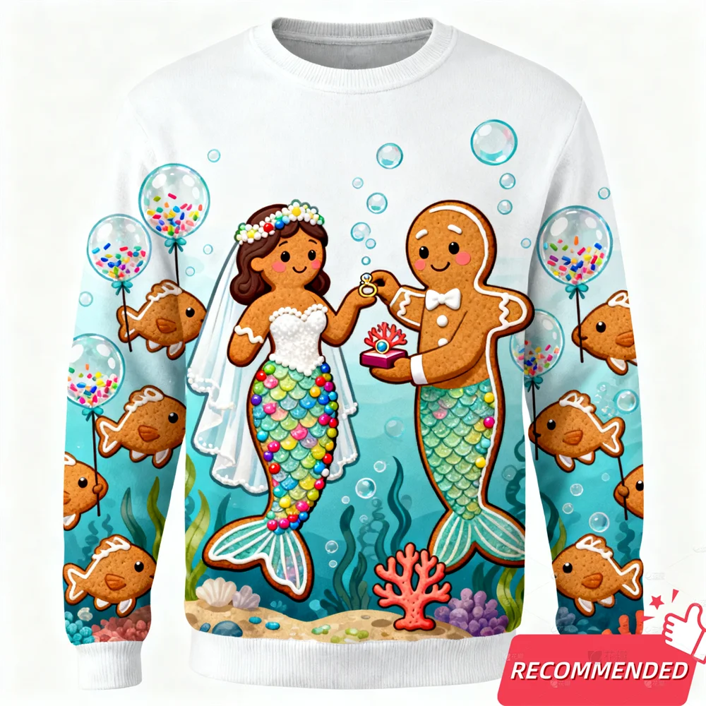 Maxy Funny Gingerbread Man Ugly Christmas Sweater Cartoon Anime Women Men Pullover Y2k Top New Fashion Xmas Sweatshirt Tracksuit