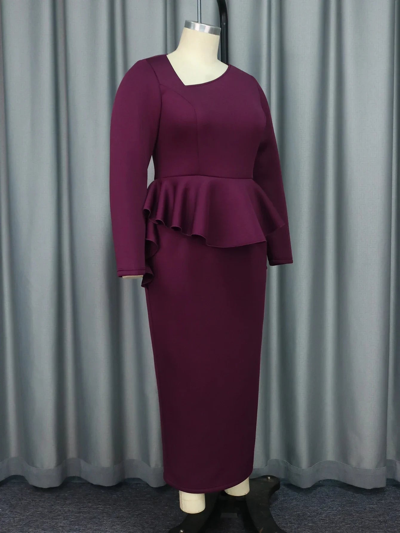 Babs Elegant Dresses Asymmetric Collar Long Sleeve Ruffle Pencil Tight Party Office Women's Fashion Dress Plus Size Women Clothing