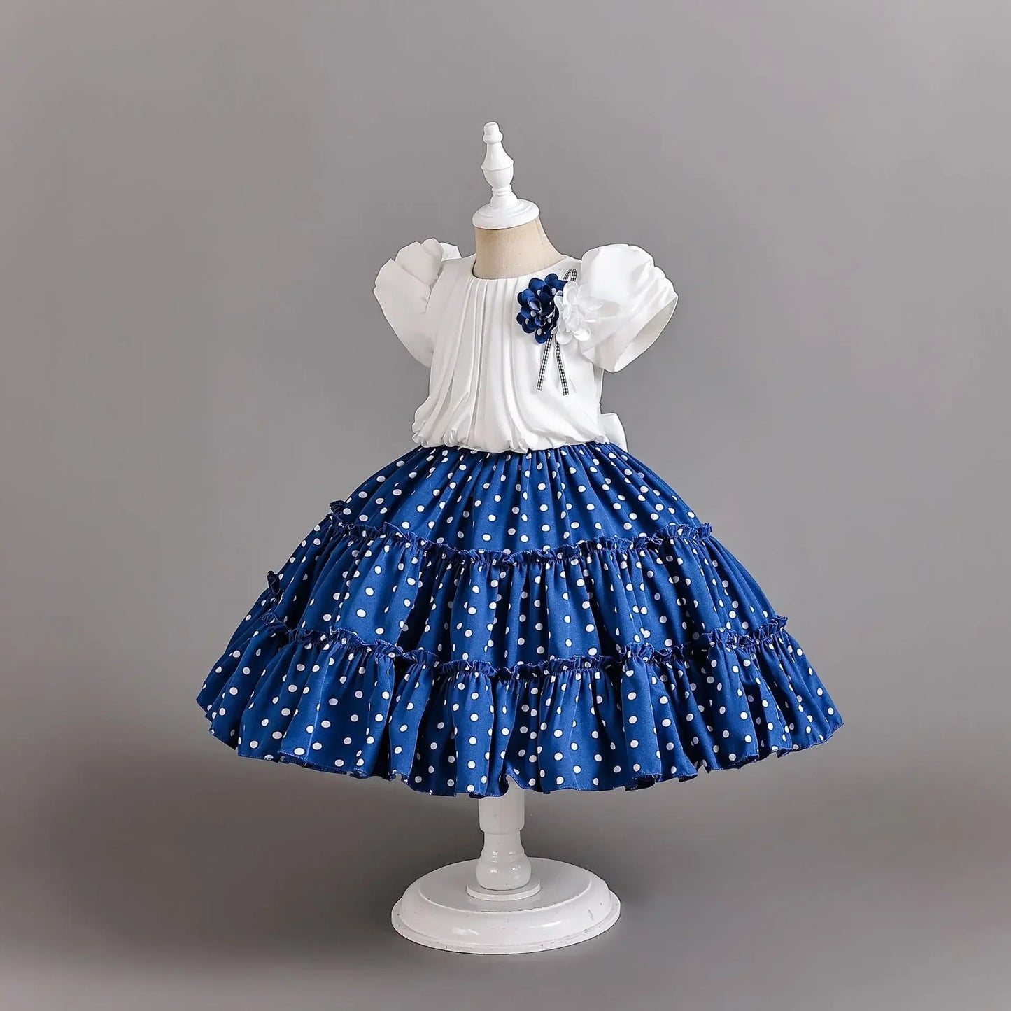 Amay Dot Printed Children Princess Dress Draped Bow Formal Ceremony Kids Party Dresses for Girl Pageant Birthday Gown 8 10 12 Years