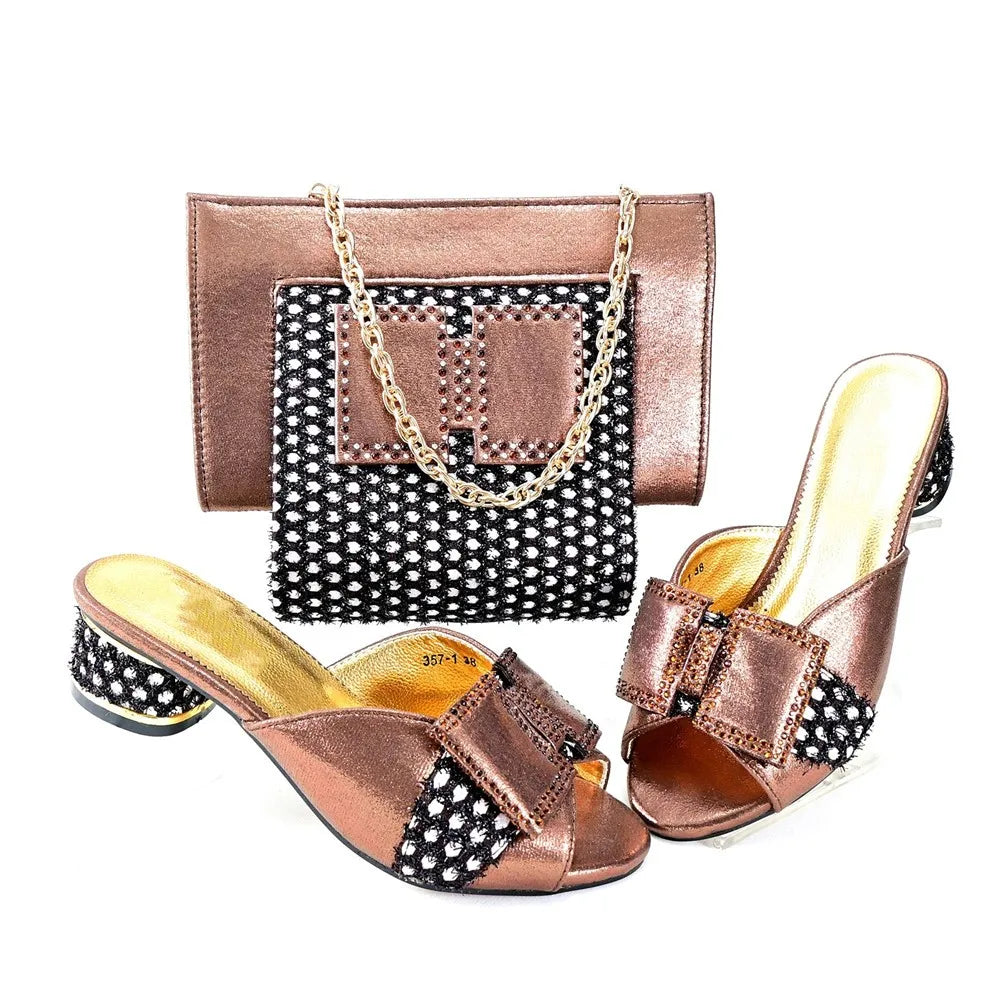 Maxy New Arrival Rhinestone Pretty Women Sandal Shoes And Bag Set Italian Summer Pumps Shoes And Bag Set For Evening Dress