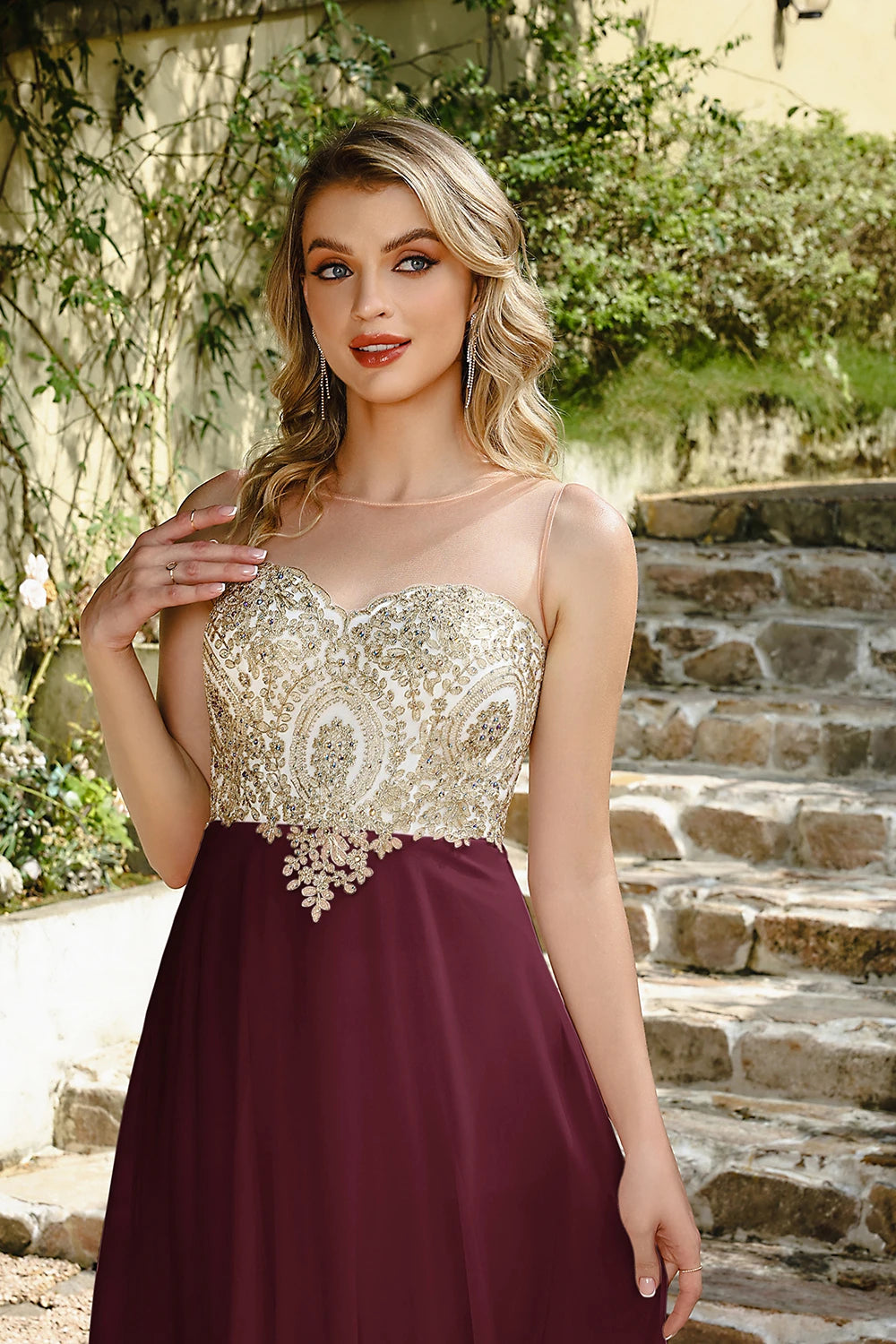 Maxy BABYONLINE Wedding Party Dress Long Lace Chiffon Evening Dresses Illusion A-line Sweetheart Beaded Elegant Formal Prom Gowns