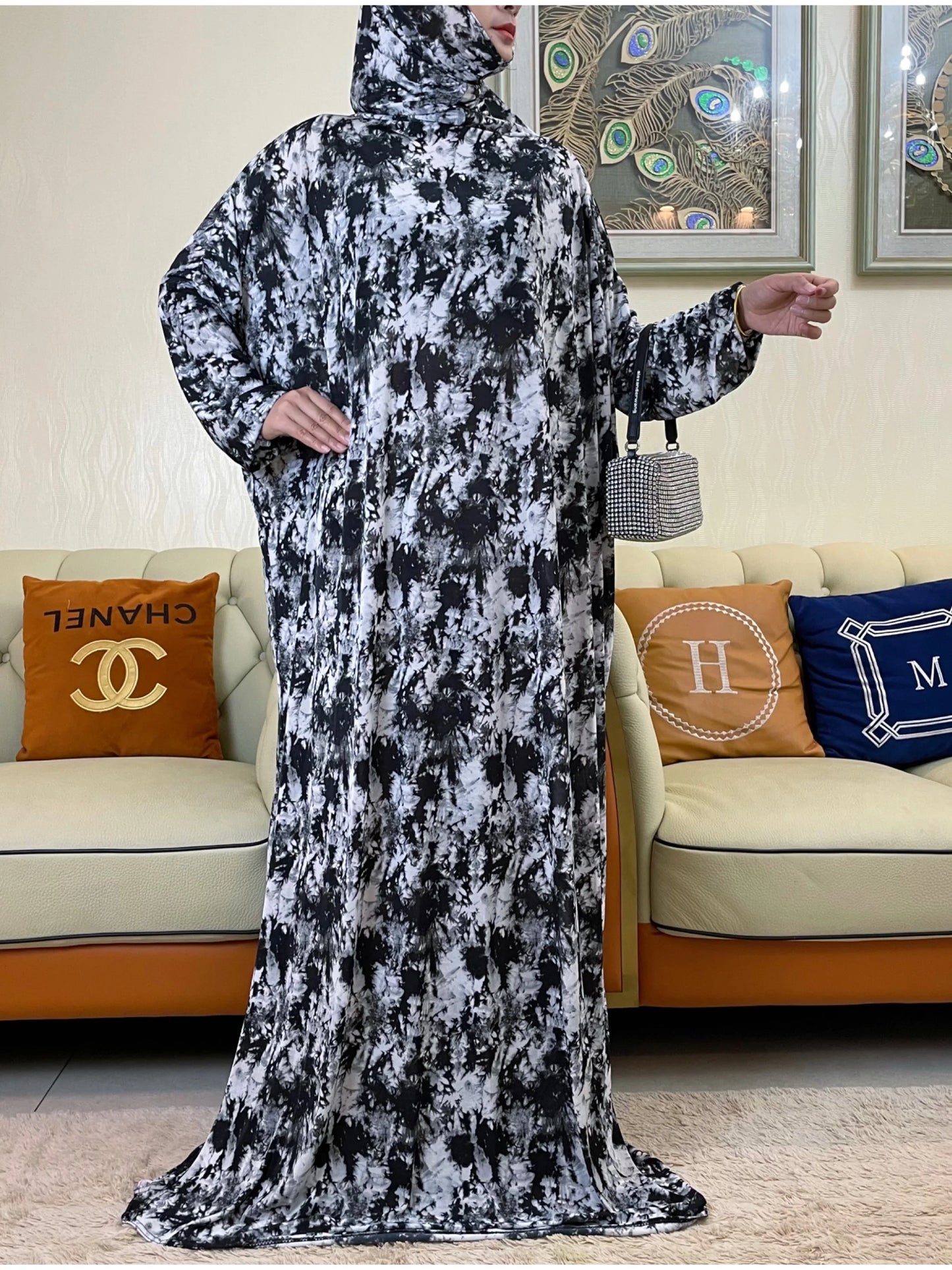 Maxy Muslim Women Hooded Abaya Turkey-African Prayer Garment Kaftan Dress With Hijab Floral Prints Dubai Saudi Robe Ramadan