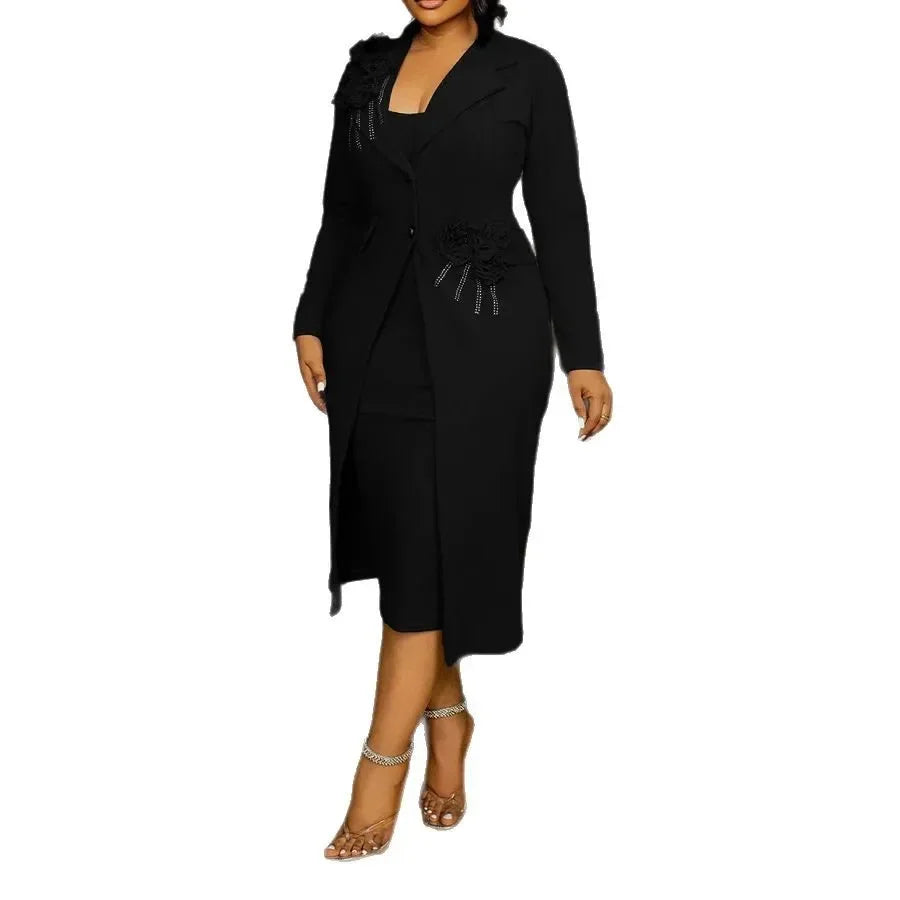 Maxy 2 Piece Blazer Sleeveless Dress Sets Dresses for Women Elegant Outfits Africa Clothes Office Lady Dashiki Ankara