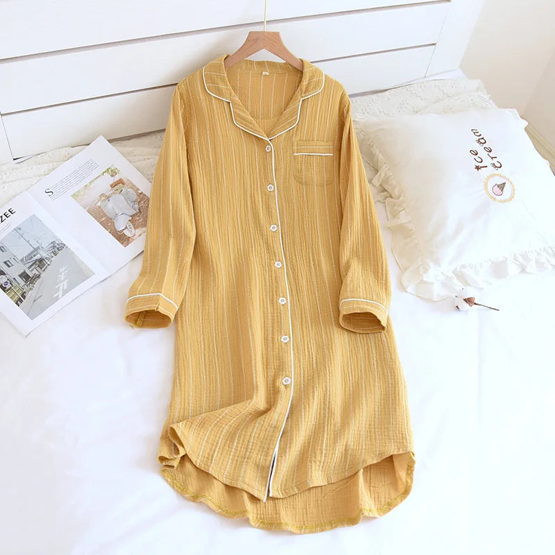 Maxy Kimono Home Service Pajamas Women Japanese-Style Spring And Summer 100% Cotton Crepe Nightgown Bathrobe Robes