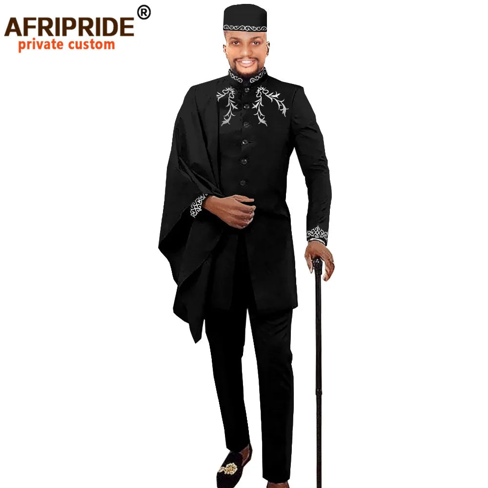 Maxy Men Clothing for Party Wedding Dashiki Printed Coats Ankara Pants and Hat 3 Piece Set Tribal Suit Wax AFRIPRIDE A2016017