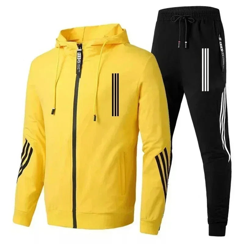 Visco Men's Hoodies+Pants Sets Triple Slant Hoodie Jacket Sport Zipper Tracksuits Sports Jogging Male Fitness Clothing Two Piece