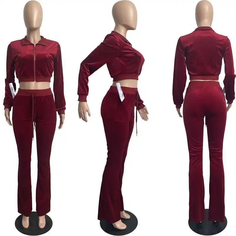 Velvet Women's Set  Fashion Zipper Long Sleeve Coat And Pants Ladies Sweatsuits Fall Winter Two 2 Piece Sets Outfits Tracksuit