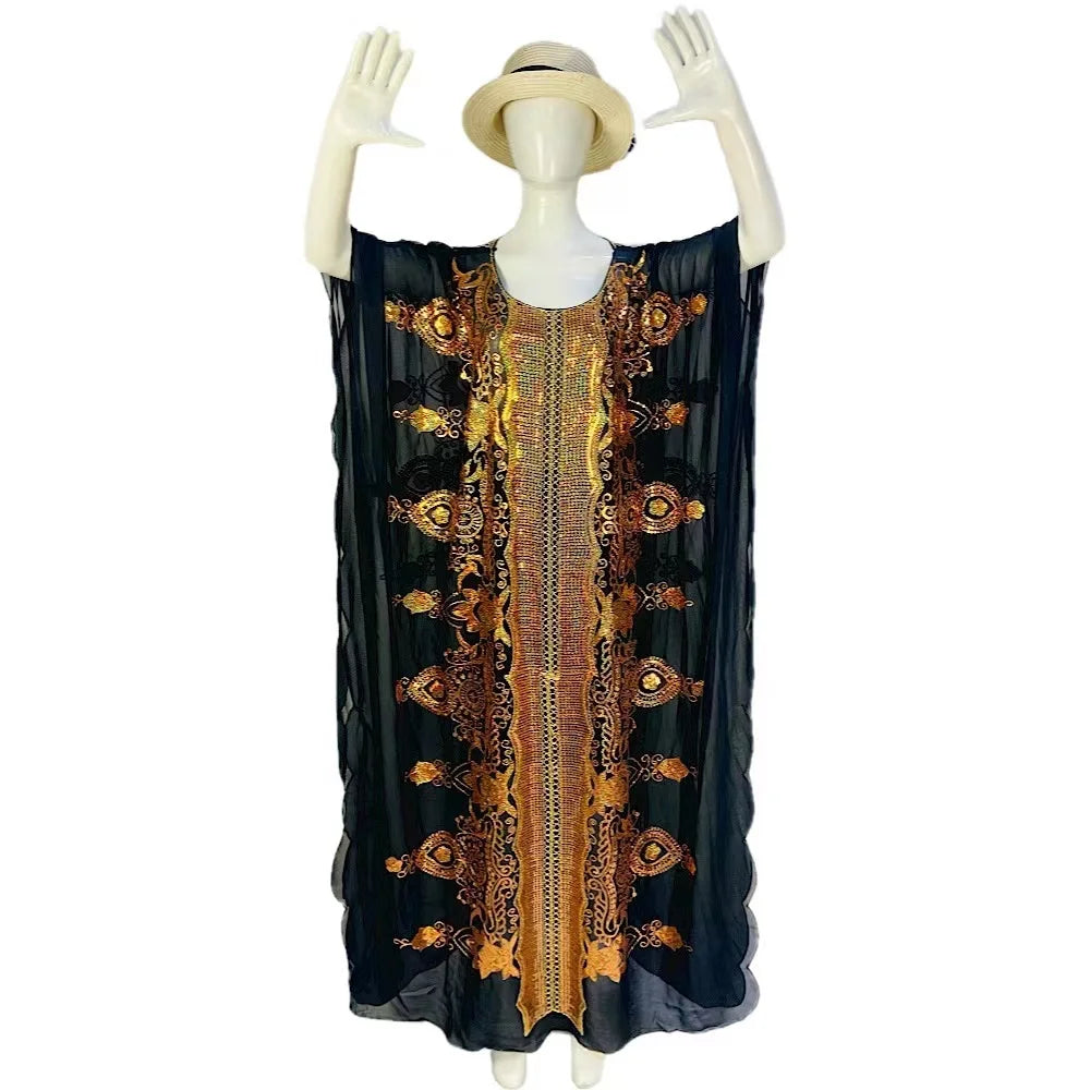 Maxy New Middle East Loose Large Size Dubai Chiffon Elegant Temperament Sequined  Spring Traditional Ethnic Style Dress