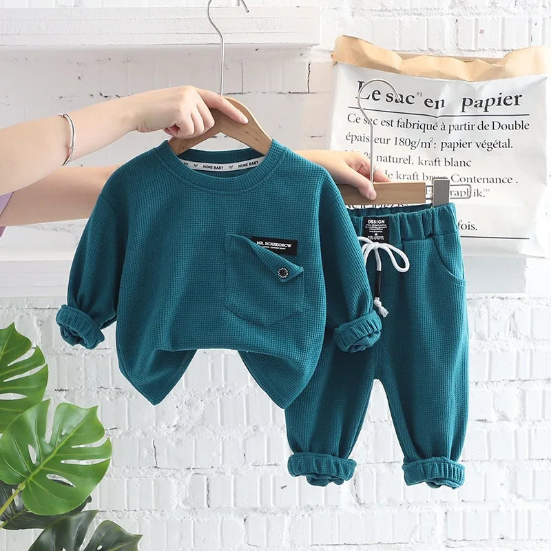 Maxy Spring Autumn Children Clothes Baby Boys Cotton Solid Sweatshirt + Pants 2Pcs Set Toddler Fashion Costume Kids Tracksuits