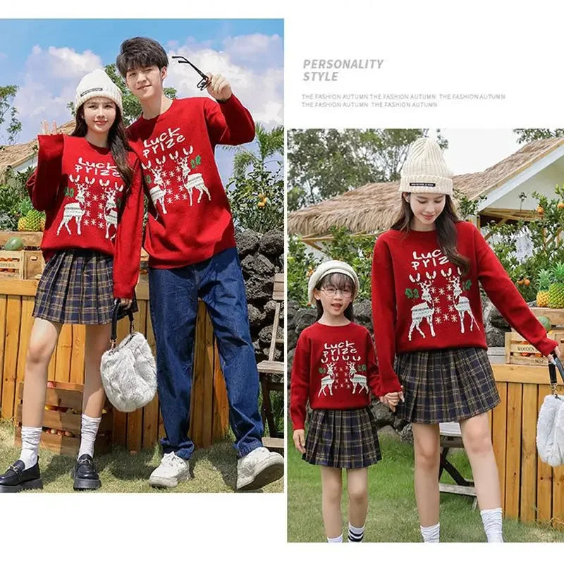 Family Christmas Matching Outfits Mother Daughter Sweater for New Year Father and Son Jumper Dad Mom and Children Knit Pullover