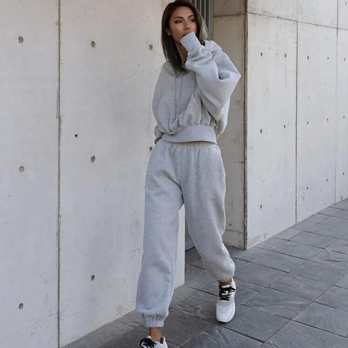 Two-Piece Women's Solid Color Outfits Workout Sets 2024 Autumn Long Sleeved Hoodie Tracksuit For Women Jogger Pant Matching Set