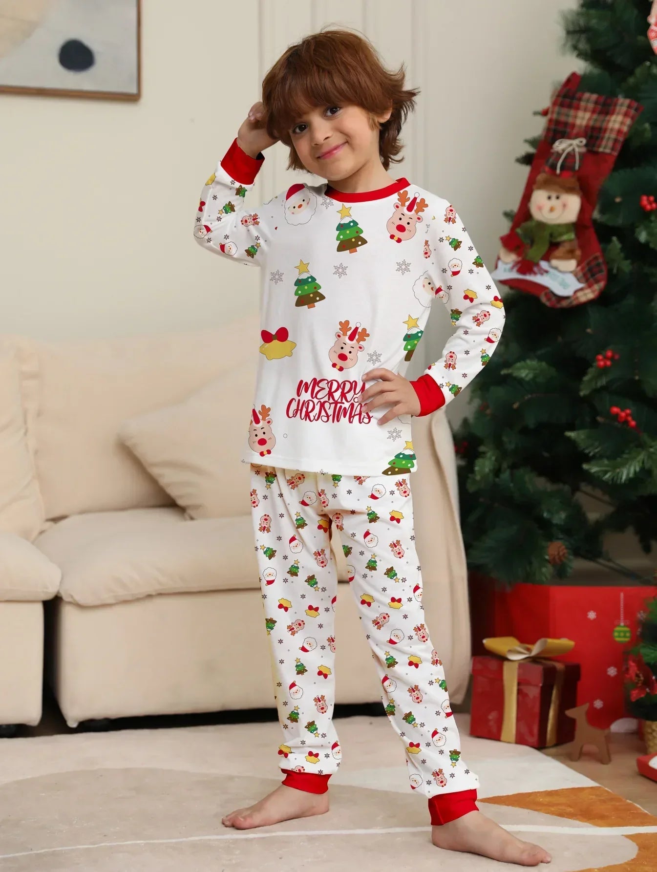 Christmas Soft Pajamas Family Matching Outfits Print Sleepwear Set Mom Daughter Dad Son Baby Look Matching Clothing Xmas Pajamas