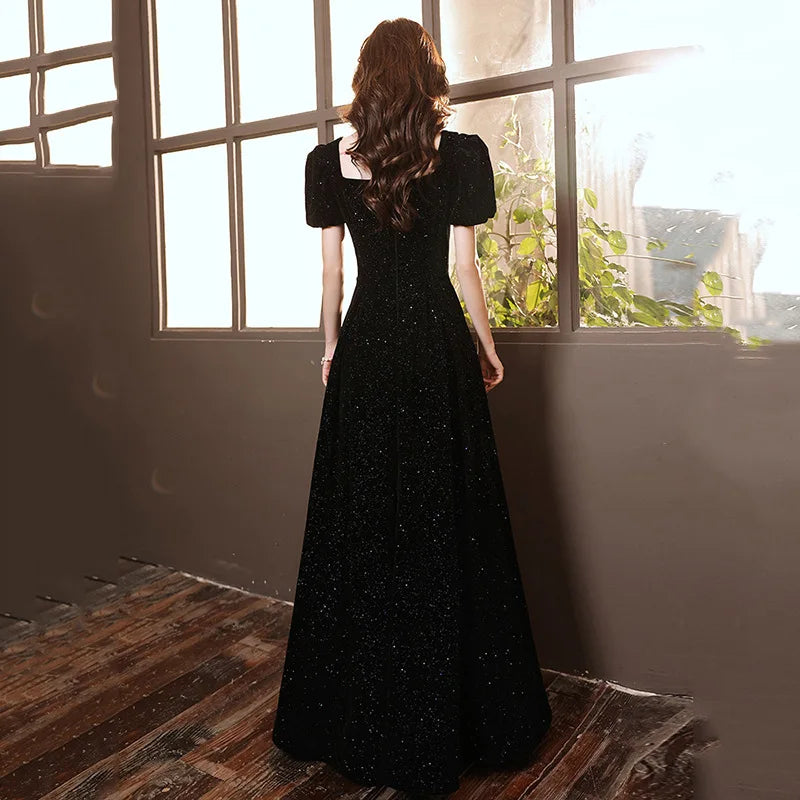 Maxy Fashion black evening dress 2024 new temperament annual meeting student art test dress elegant celebrity banquet