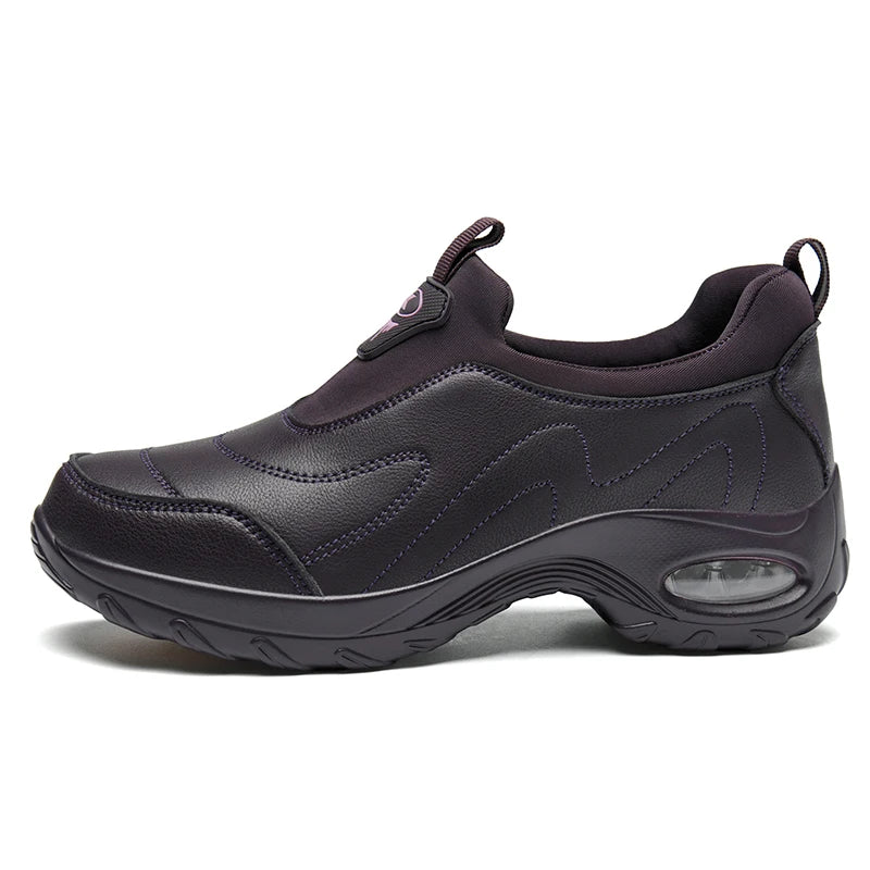 Momsis New Women Slip on Nice Casual Shoes Leather Sneakers with Air Cushion Sports Anti-Skid Comfortable