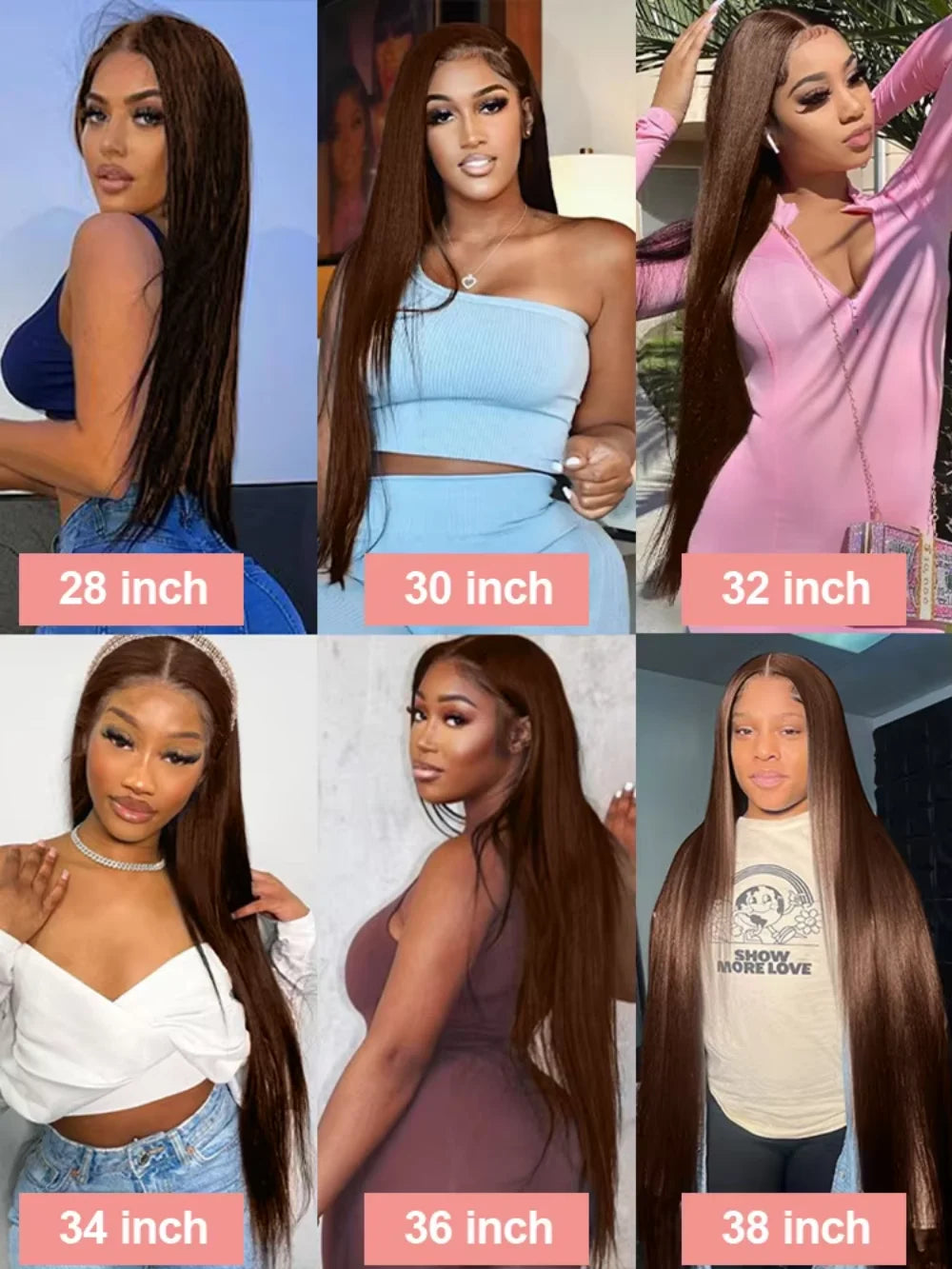 Maxy Chocolate Brown 18-46 Inch #4 Colored Bone Straight 220 Density Human Hair Wig 13x4 13x6 HD Max lace Frontal Wigs For Women