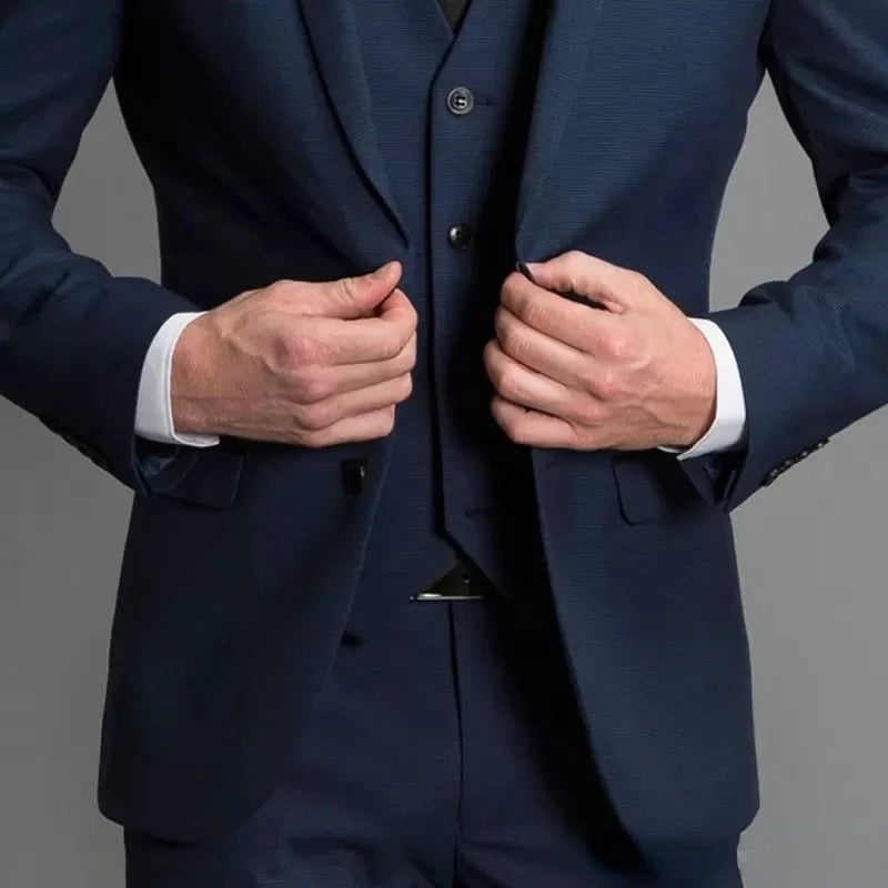 Amay Navy Blue Male Suits Slim fit Notched Lapel  Wedding Tuxedos 3 Piece Sets Tailor Made Business Mens Costume (Blazer+Pants+Vest)
