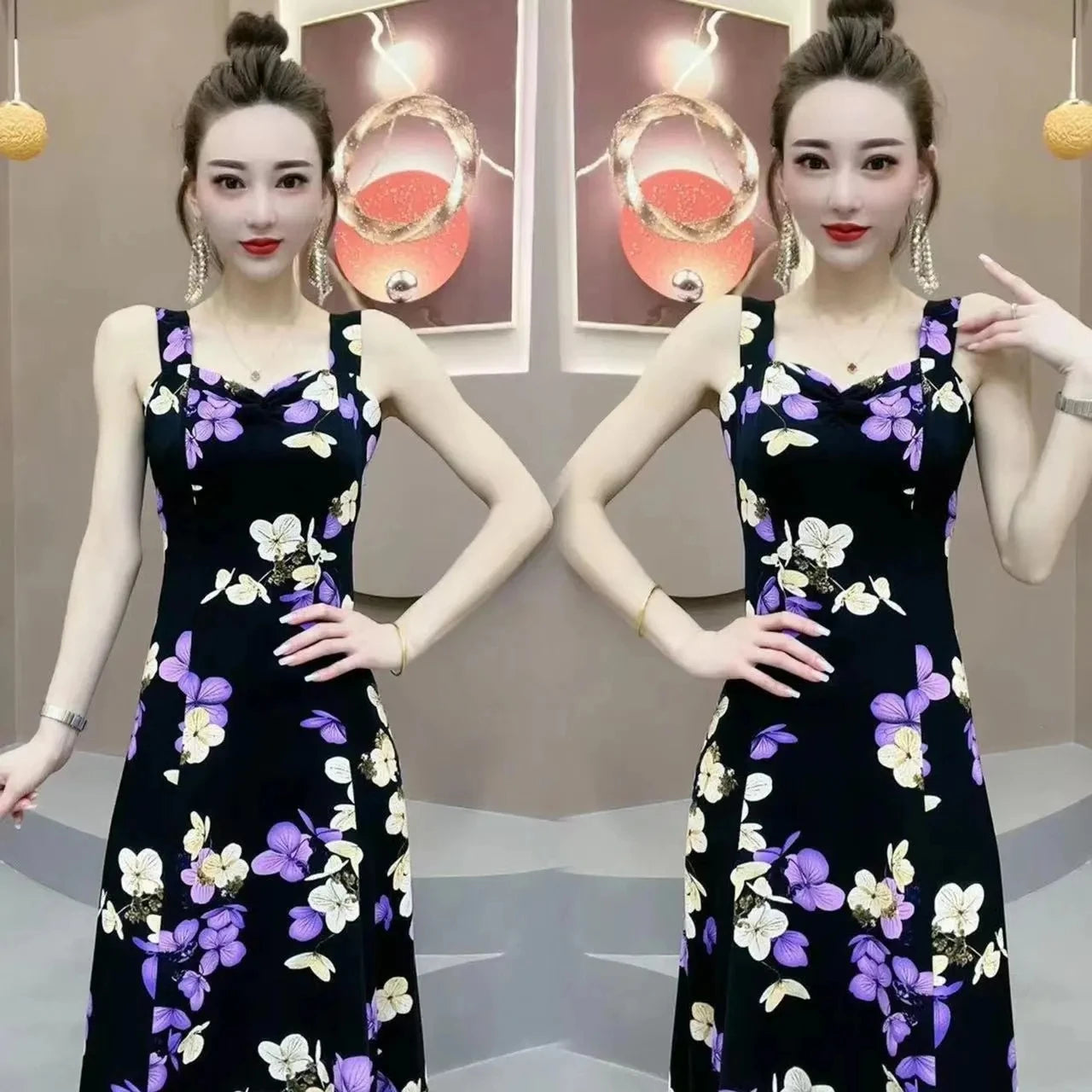 Maxy Popular High-End Brooch Blazer Slip Dress Suit Jacket Women's Summer Fashion Blazer Suit Skirt Two-Piece Set Sling Print Dress