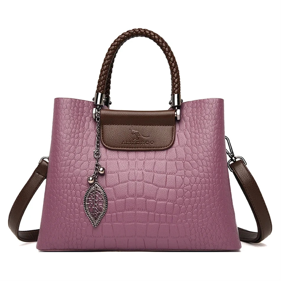 Maxy Genuine Brand Leather 3 Layers Alligator Crossbody Bag for Women Female Shoulder Messenger Sac Luxury Designer Ladies Handbags