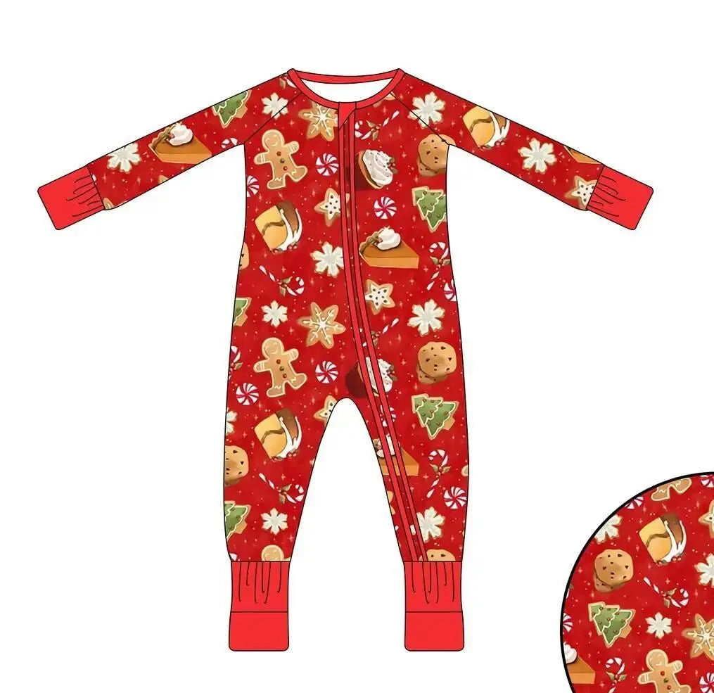 Maxy Boutique children's suit Christmas long-sleeved lace deer tree socks print girls dress boys' pajamas set baby zipper jumpsuit