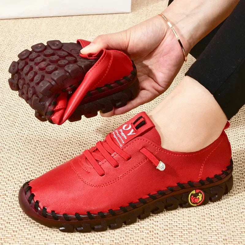 Maxy Women Sneakers Leather Loafers Shoes For Women Comfortable Slip On Shoes Hand Sewing Thread Mom Shoes zapatillas de mujer tenis