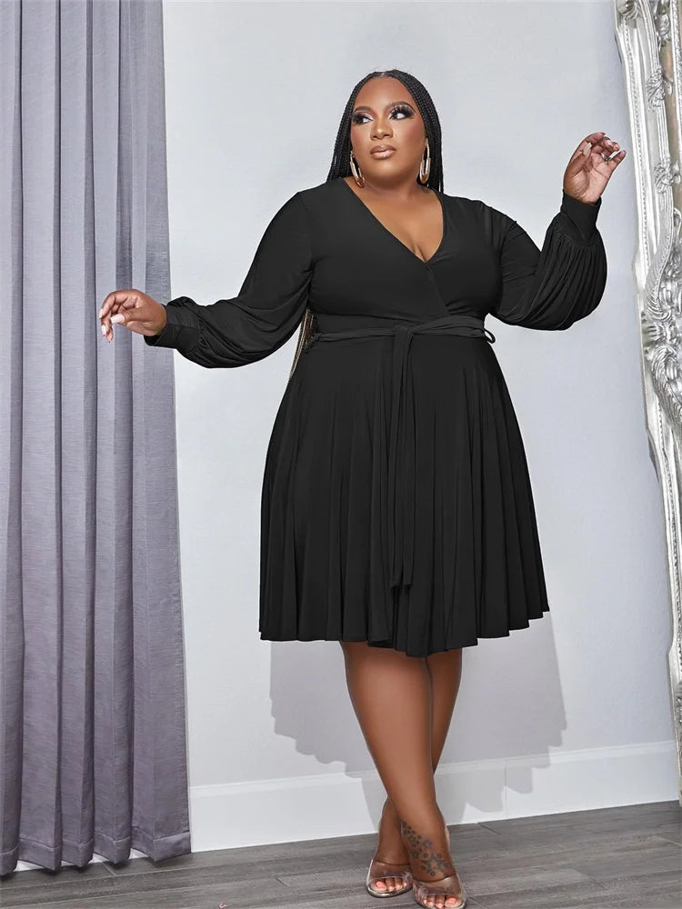 Maxy Plus Size Dress XL-5XL Women Fall Clothes V Neck Loose Casual Elegant Autumn Hot Sale Maxy Dress