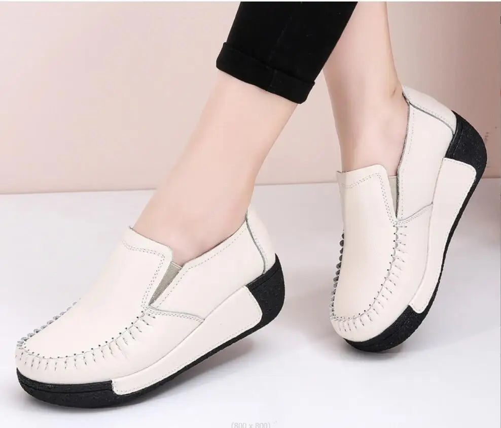 Maxy New Spring Autumn Women Flats Platform Loafers Ladies Genuine Leather Comfort Wedge comfort Orthopedic Slip On Casual Shoes