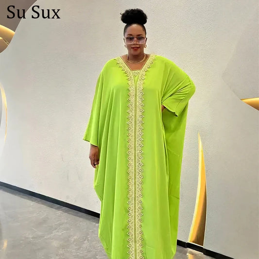 Maxy New Dresses Abayas for Women Dashiki Dubai Muslim Plus Size Africa Clothing Bat Sleeve Maxy Dress Robe and Headscarf