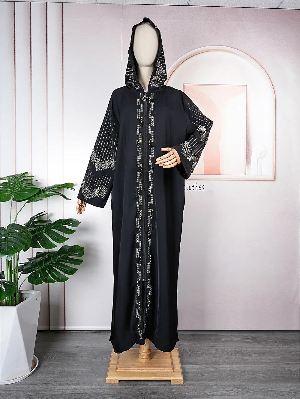 Maxy African Dresses for Women Autumn Fashion African Long Sleeve V-neck Black Long Dress African Clothing