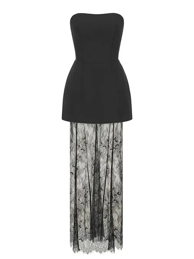Maxy Tossy Fashion Lace 2 Piece-Set Long Skirt for Women Slim Tube Tops Pullover And Printed Maxy Skirt Sets Summer Female Outfits