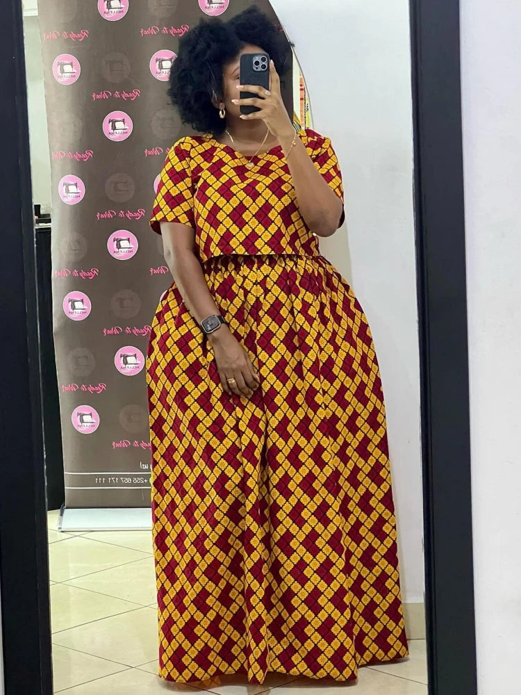 Maxy 2 Pieces Women's Sets Polyvinyl Summer Spring Dashiki African Tops And Wide Leg Pants Suits Two Piece Set Tracksuit Outfit