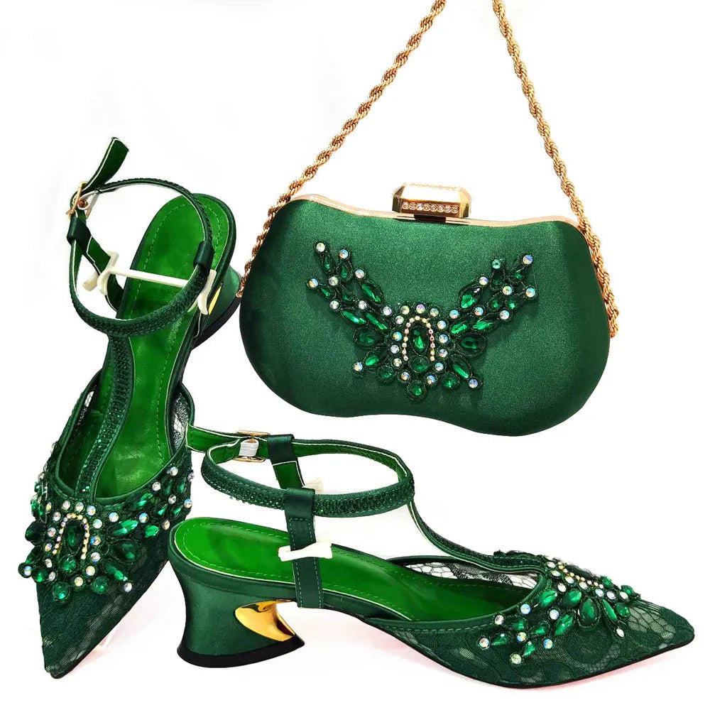 Summer Maxy Rhinestone Shoes and Bags Set Fashion African Woman High Heels Shoes And Bag Set For Wedding Party Dress