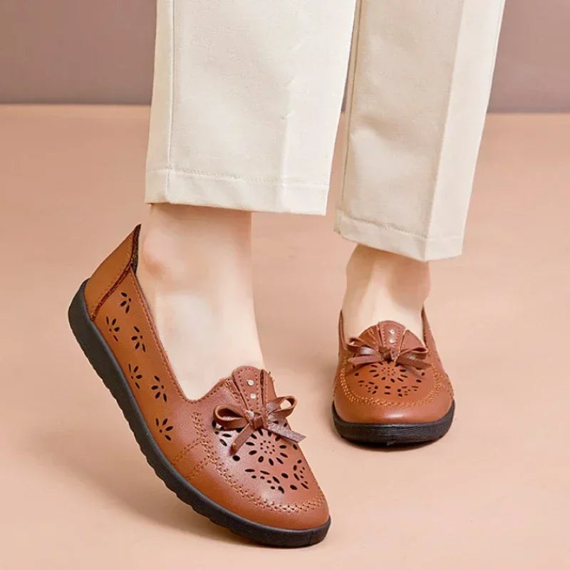 Maxy Women Flats Summer Women Genuine Leather Shoes With Low Heels Slip On Casual Flat Shoes Women Loafers Soft Nurse Ballerina Shoes