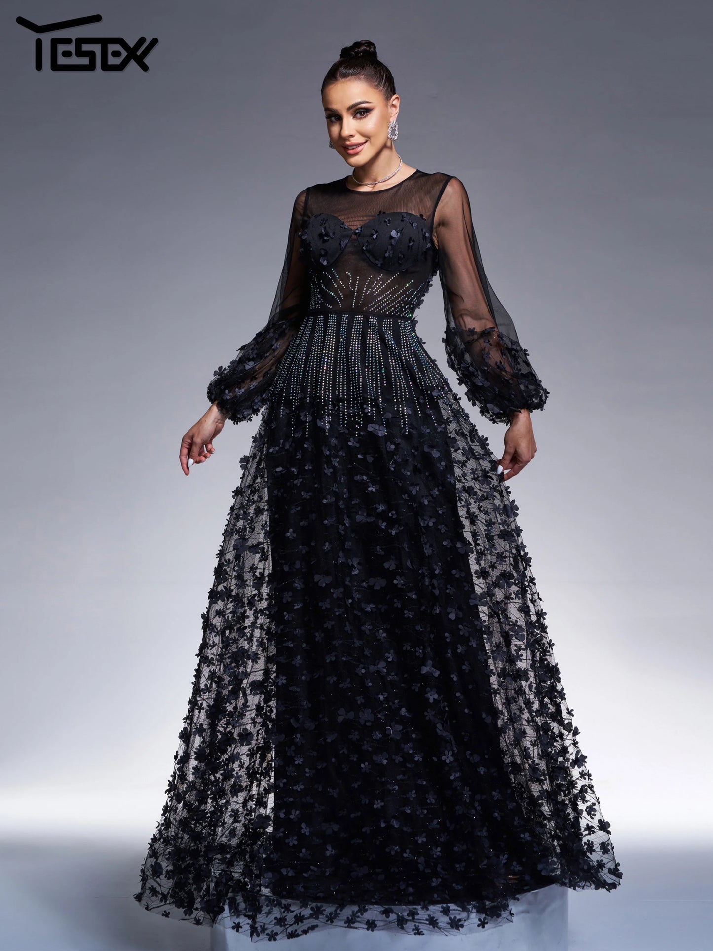 Maxy New Black Tulle Round Neck A Line Birthday Party Elegant Beautiful Women's Formal Occasion Maxy Church Dress